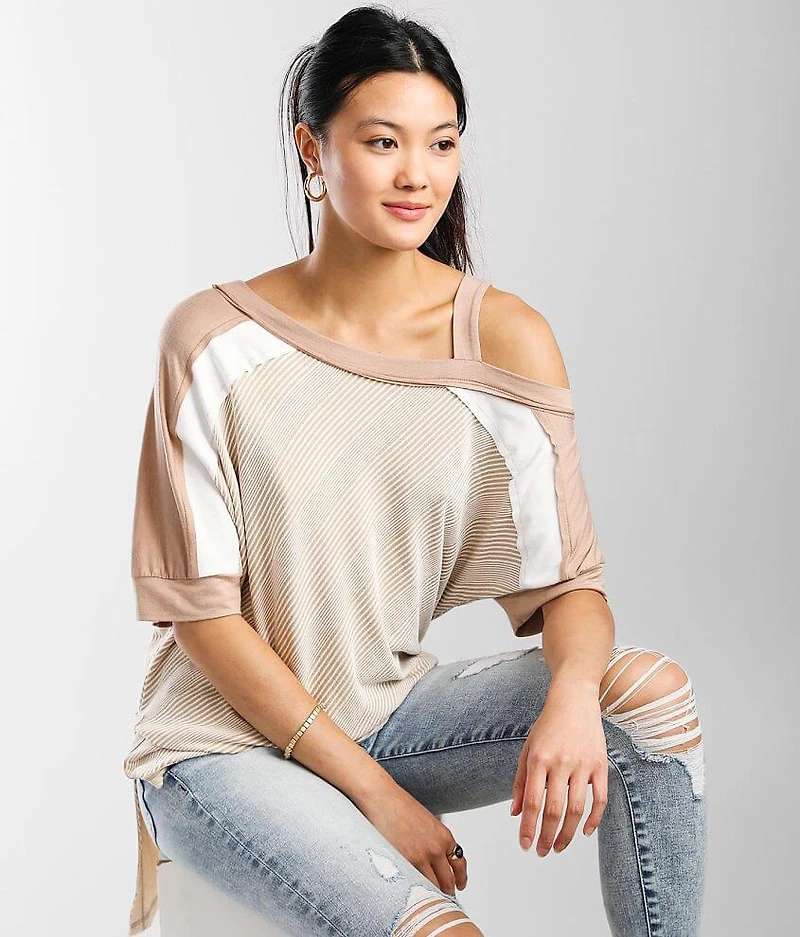 Striped One Shoulder Dolman Top