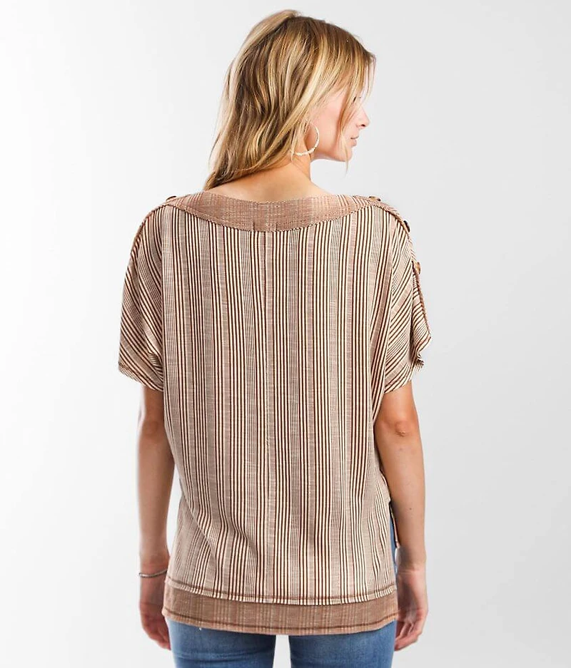 Raw Edge Striped Dolman Top