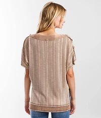 Raw Edge Striped Dolman Top