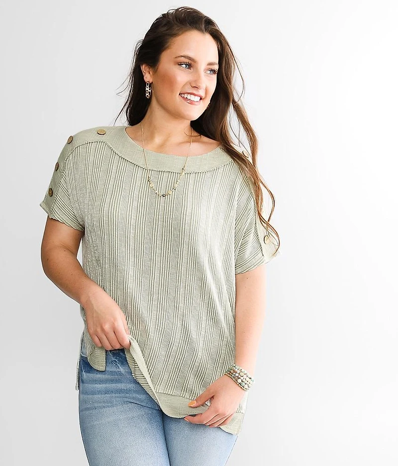Raw Edge Striped Dolman Top