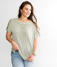 Raw Edge Striped Dolman Top