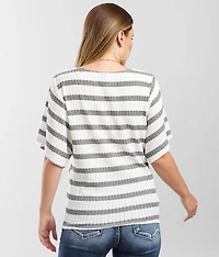 Pointelle Knit Cinch Front Tie Top