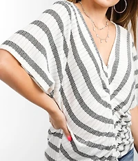 Pointelle Knit Cinch Front Tie Top