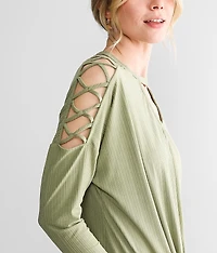 Ribbed Cold Shoulder Top