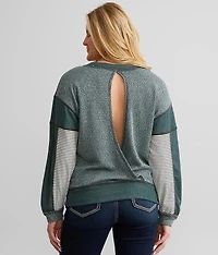 Raw Edge Pieced V-Neck Top
