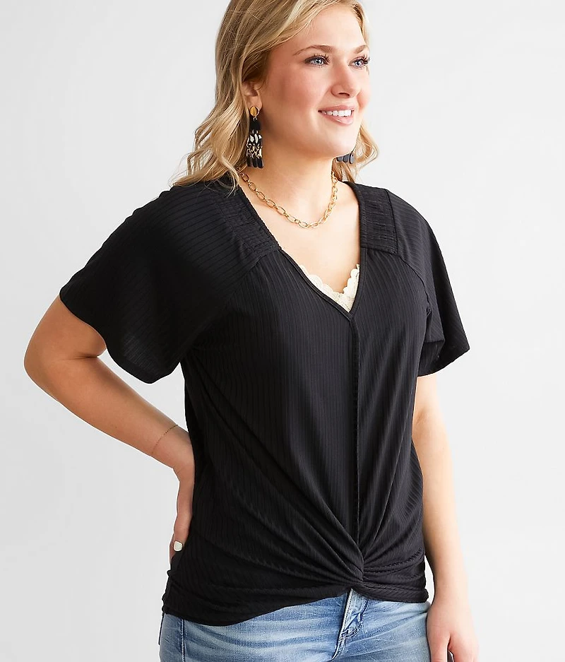 Surplice Twisted Hem Top