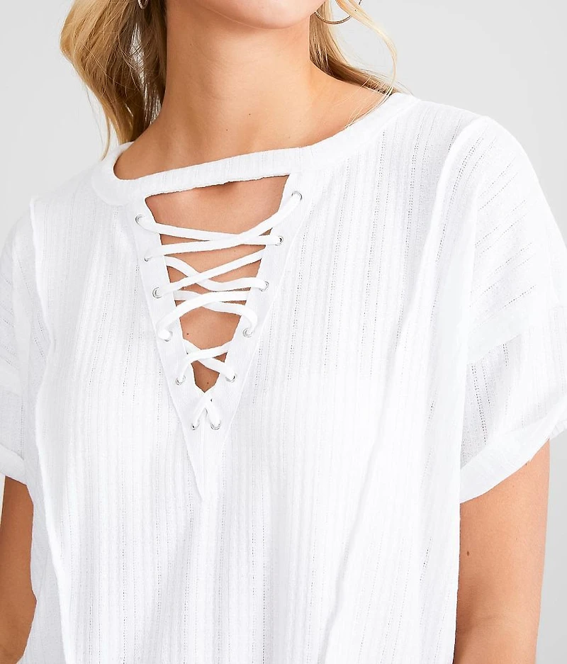 Raw Edge Lace-Up T-Shirt