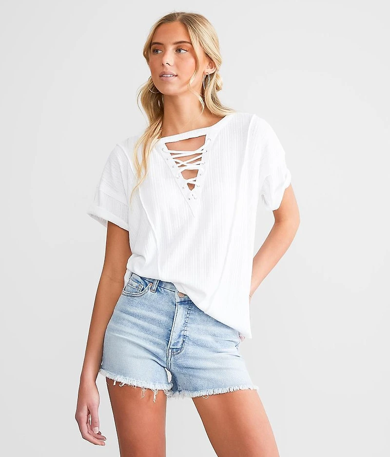 Raw Edge Lace-Up T-Shirt