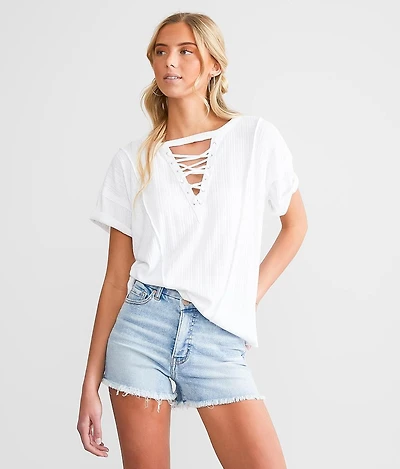 Raw Edge Lace-Up T-Shirt