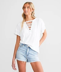 Raw Edge Lace-Up T-Shirt