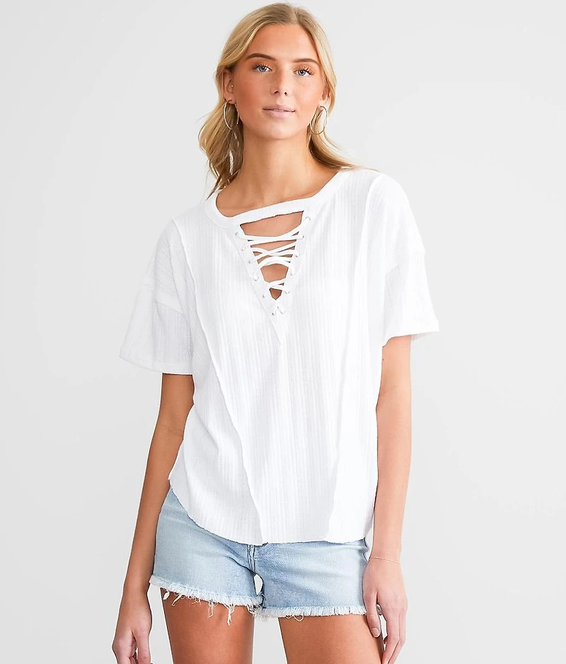 Raw Edge Lace-Up T-Shirt