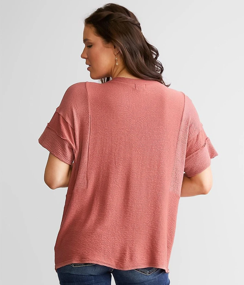 Lace Up Waffle Knit Top