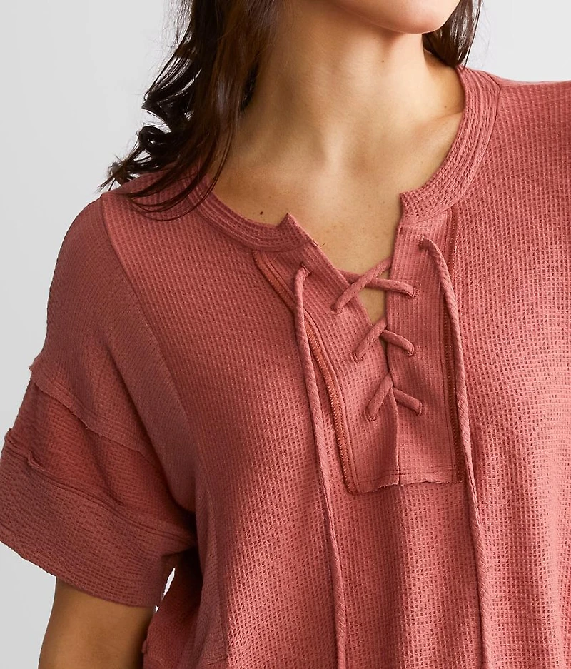 Lace Up Waffle Knit Top