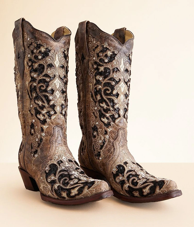 Sequin Leather Western Boot