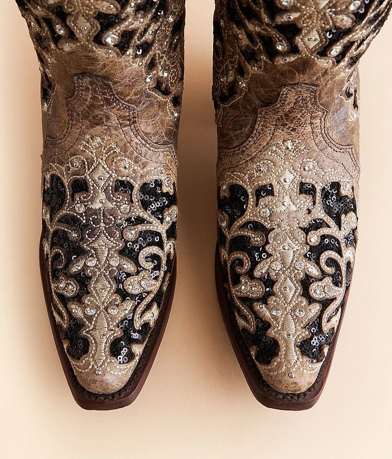 Sequin Leather Western Boot