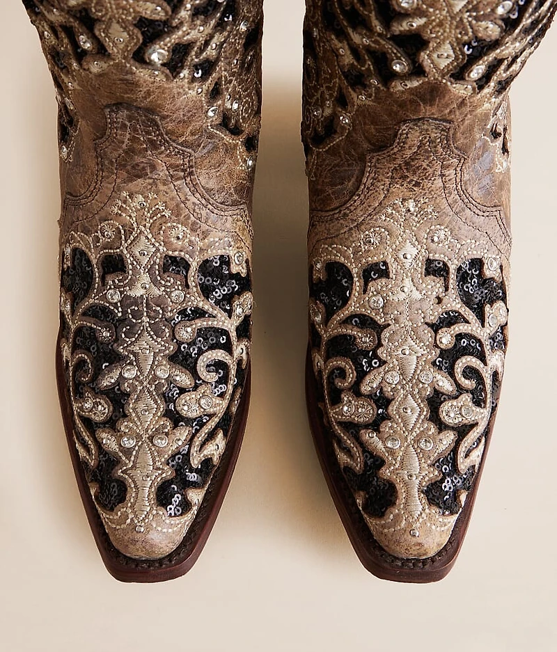 Sequin Leather Western Boot