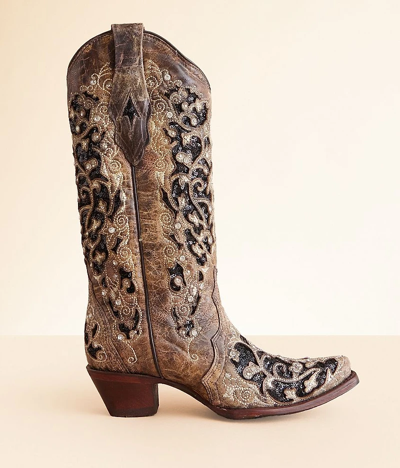 Sequin Leather Western Boot