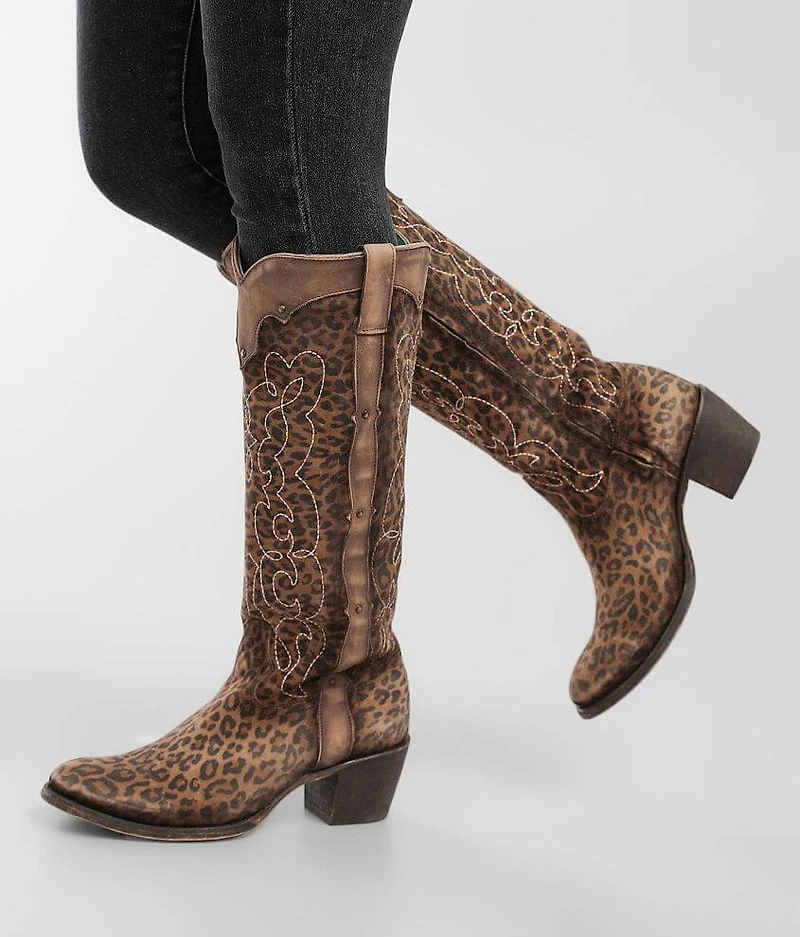 Leopard Print Leather Western Boot