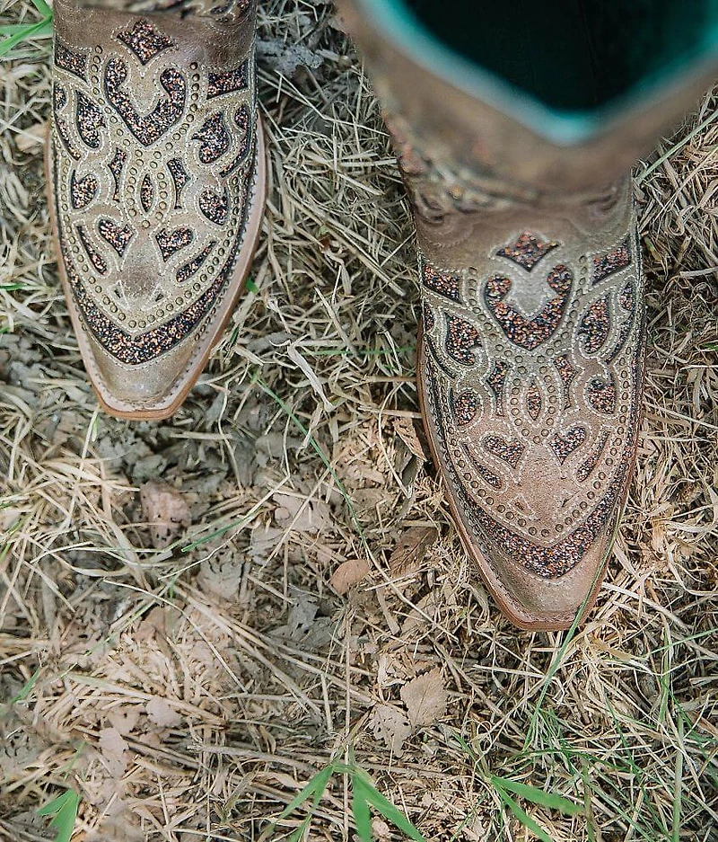 Golden Glitter Leather Western Boot