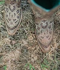 Golden Glitter Leather Western Boot