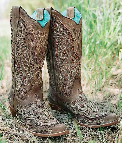 Golden Glitter Leather Western Boot