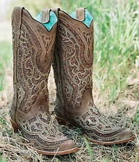 Golden Glitter Leather Western Boot