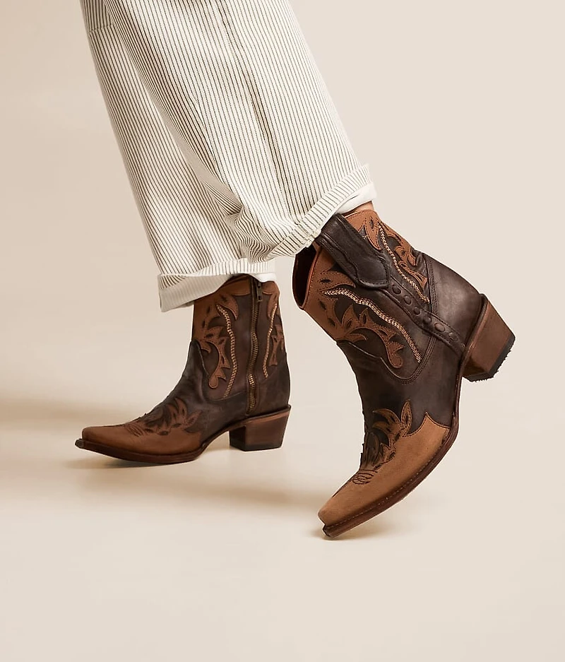Embroidered Western Leather Ankle Boot