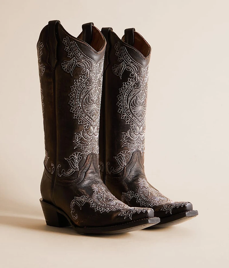 Paisley Embroidered Leather Western Boot