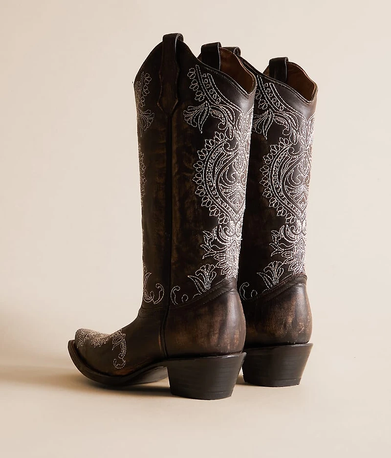Paisley Embroidered Leather Western Boot