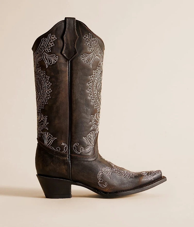 Paisley Embroidered Leather Western Boot