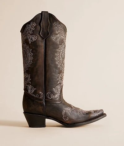 Paisley Embroidered Leather Western Boot