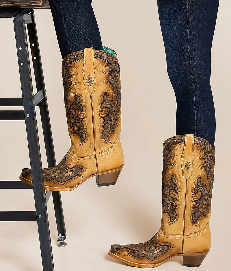 Leopard Western Leather Studded Boot