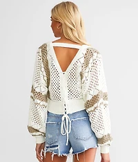 Striped Surplice Cropped Sweater