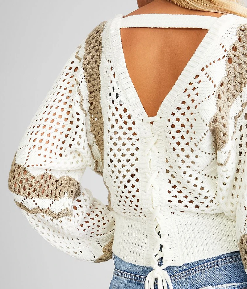 Striped Surplice Cropped Sweater