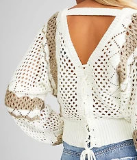 Striped Surplice Cropped Sweater