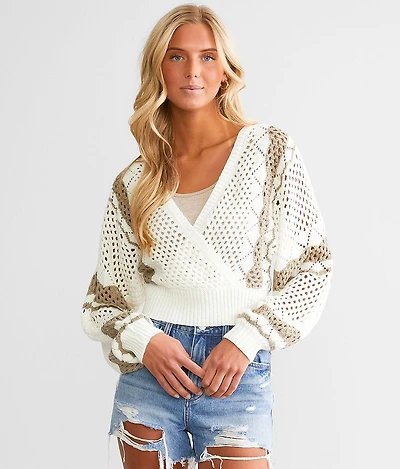 Striped Surplice Cropped Sweater