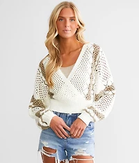 Striped Surplice Cropped Sweater