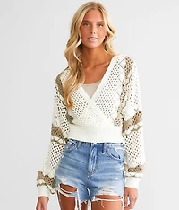 Striped Surplice Cropped Sweater