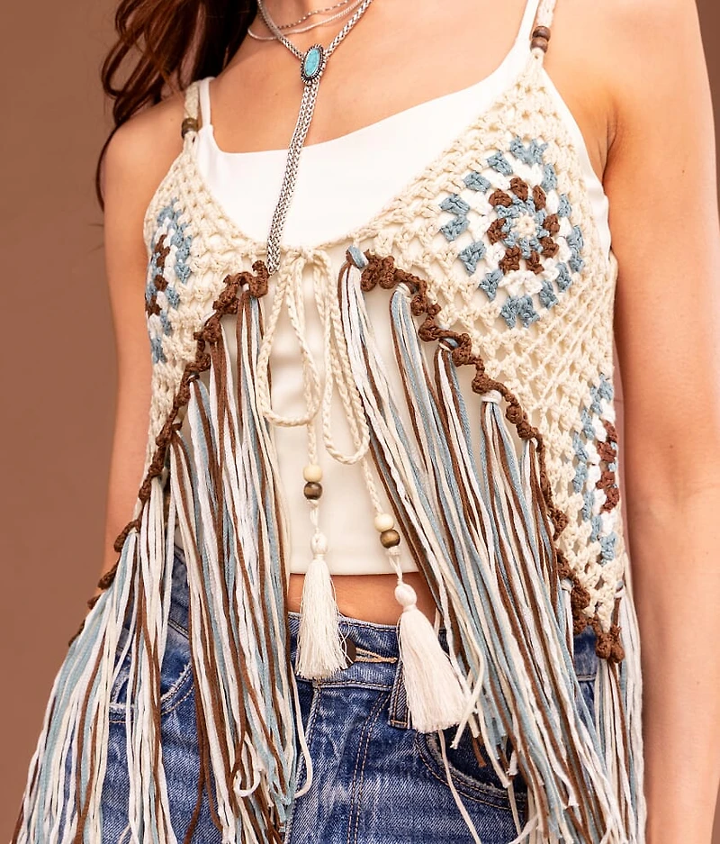 Crochet Fringe Sweater Tank Top