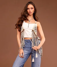 Crochet Fringe Sweater Tank Top