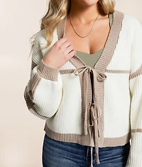 Front Tie Cropped Cardigan Sweater