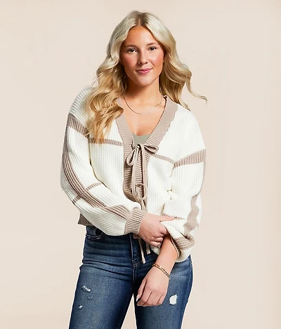 Front Tie Cropped Cardigan Sweater