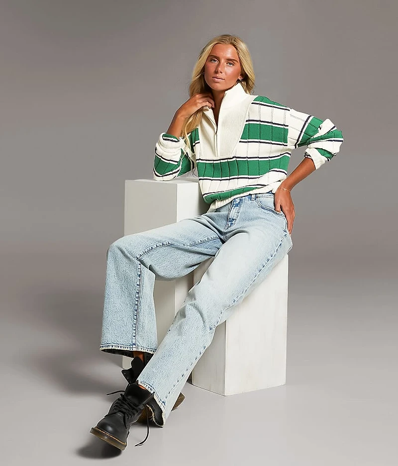 Striped Quarter Zip Sweater