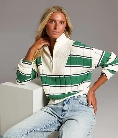 BKE Striped Quarter Zip Sweater