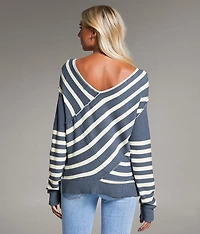 Prep Edit - Striped Crossover Sweater