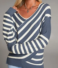 Prep Edit - Striped Crossover Sweater