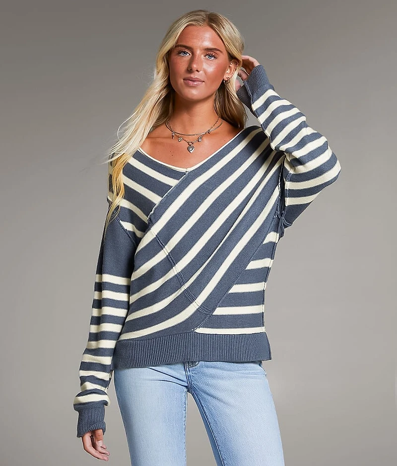 Prep Edit - Striped Crossover Sweater
