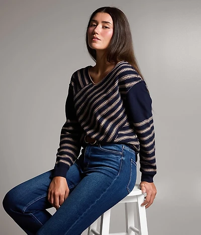 Crossover Striped Sweater