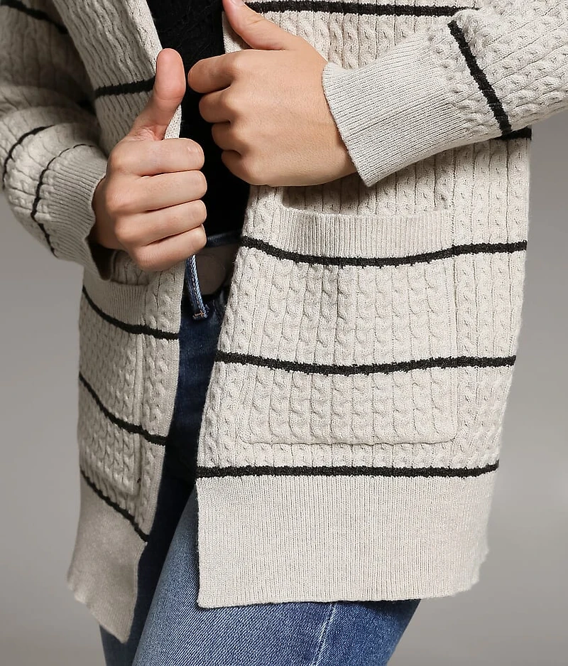 Cable Striped Cardigan Sweater