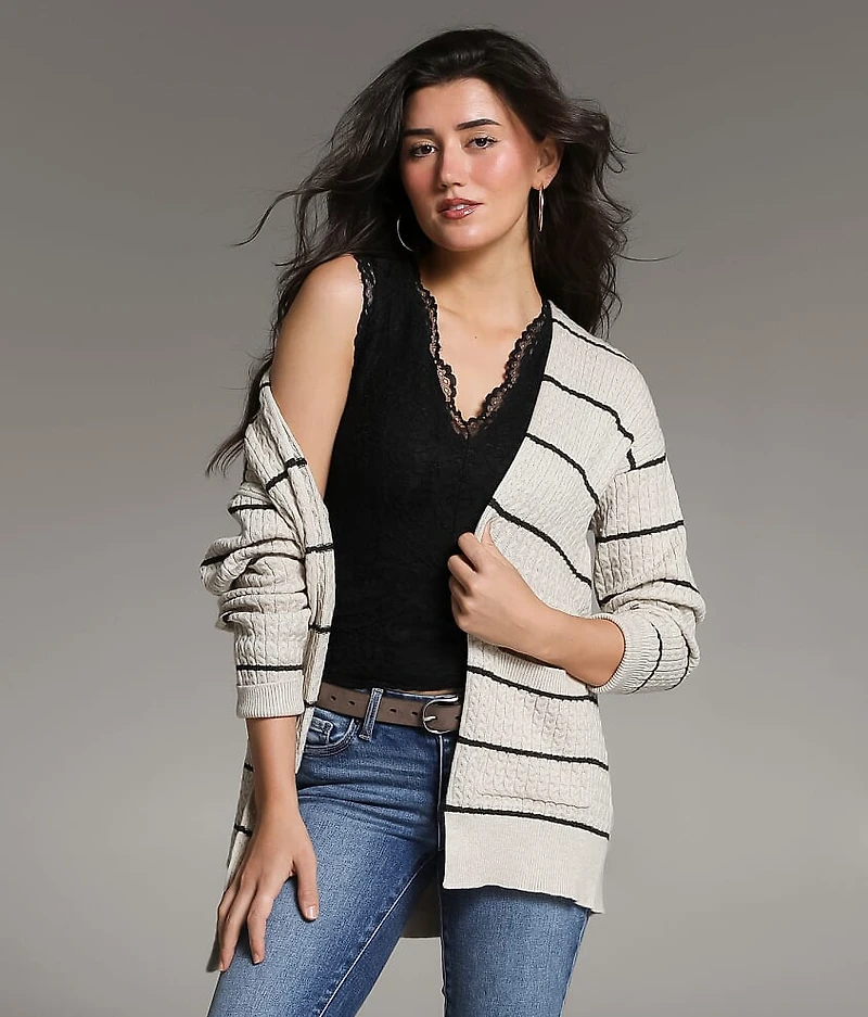 Cable Striped Cardigan Sweater